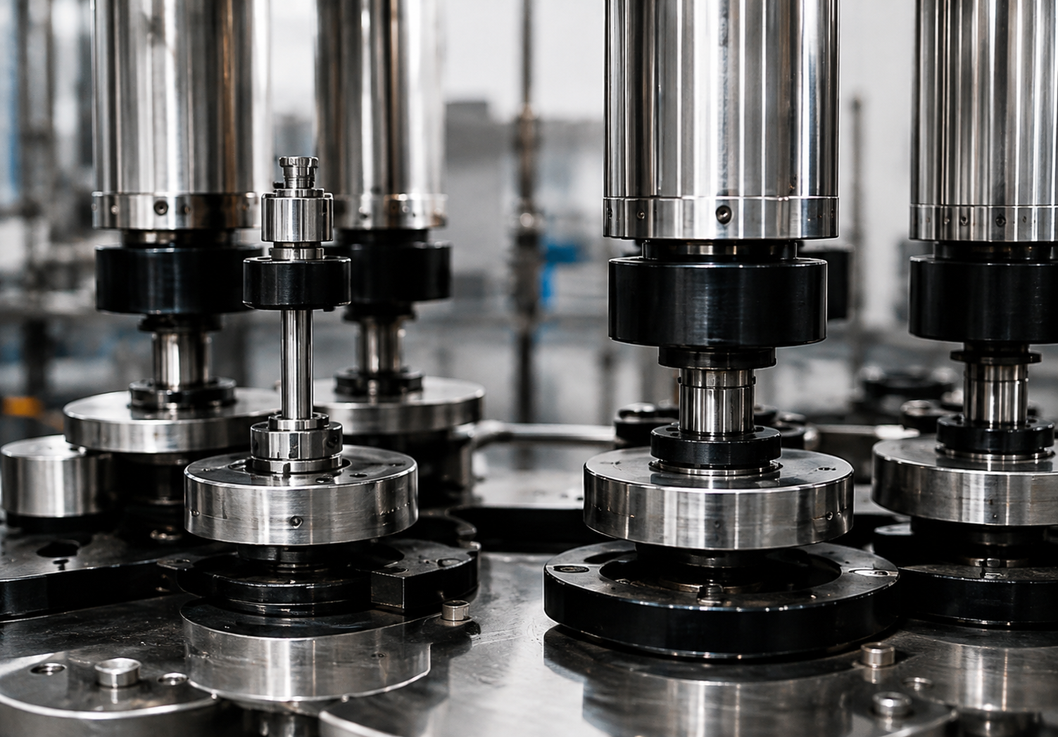 Automatic bottle capping machine capping heads close-up