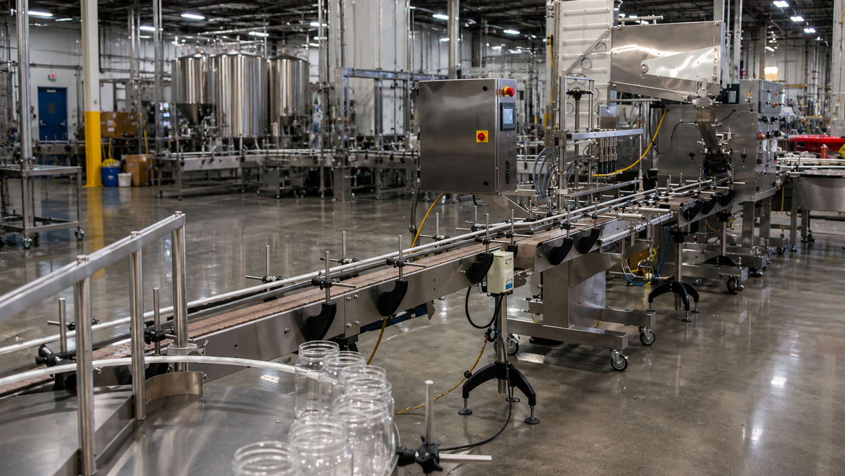 Complete integrated bottling production line in factory