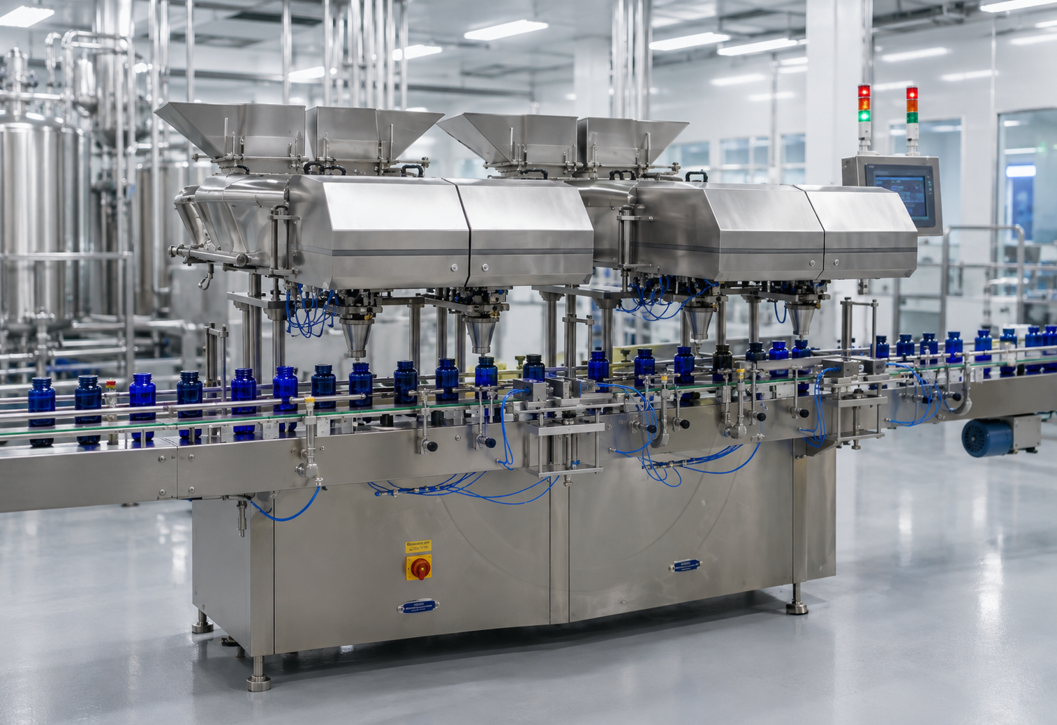 Natronics 32 Channel Tablet Counter installed in a pharmaceutical bottling facility
